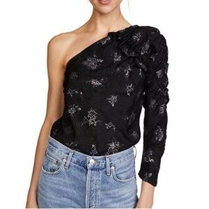 Rebecca Taylor Glitter One-Shoulder Blouse